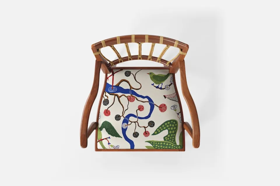 Karmstolar*Josef Frank Karmstol 1165 Mahogny Rotting, Gröna Fåglar, Multi