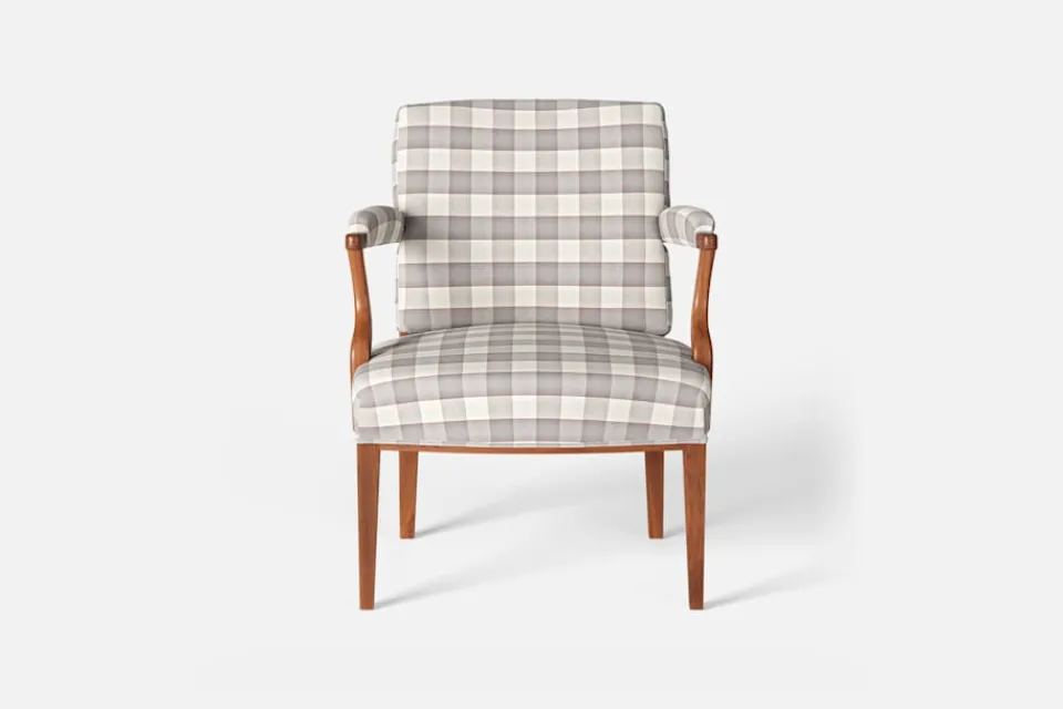 Karmstolar*Josef Frank Karmstol 969 Kederband Sitthöjd 43 cm Gripsholmsruta, Grå