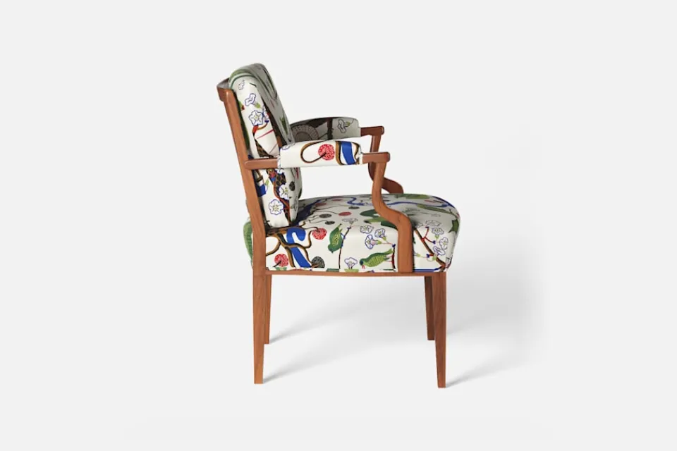 Fåtöljer|Karmstolar*Josef Frank Karmstol 969 Kederband Sitthöjd 47 cm Gröna Fåglar, Multi