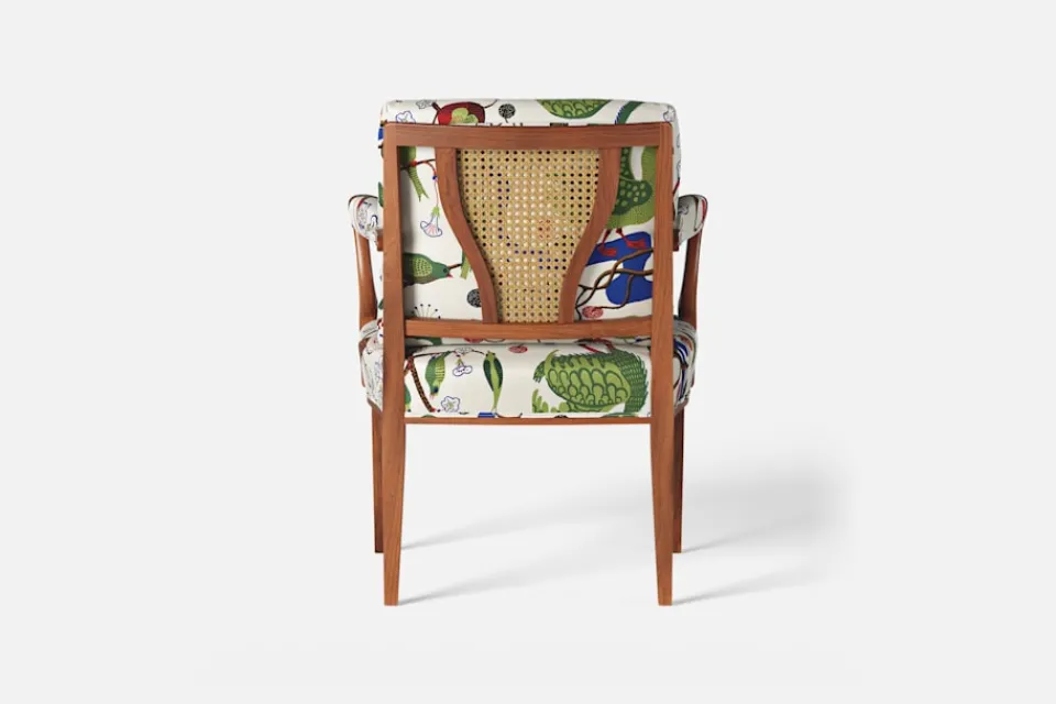 Fåtöljer|Karmstolar*Josef Frank Karmstol 969 Kederband Sitthöjd 47 cm Gröna Fåglar, Multi