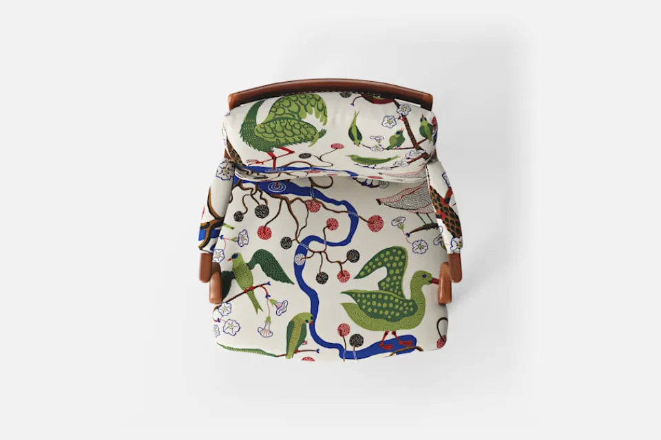 Fåtöljer|Karmstolar*Josef Frank Karmstol 969 Kederband Sitthöjd 47 cm Gröna Fåglar, Multi