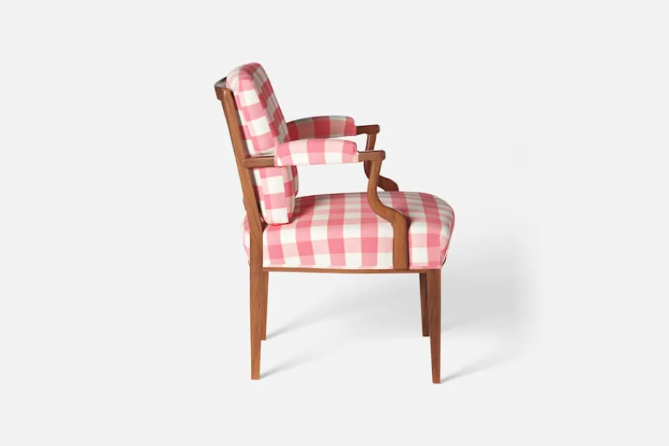 Fåtöljer|Karmstolar*Josef Frank Karmstol 969 Kederband Sitthöjd 47 cm Gripsholmsruta, Rosa