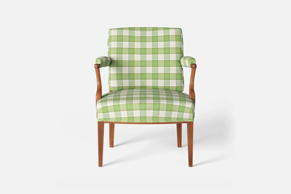 Karmstolar*Josef Frank Karmstol 969 Kederband Sitthöjd 43 cm Gripsholmsruta, Grön