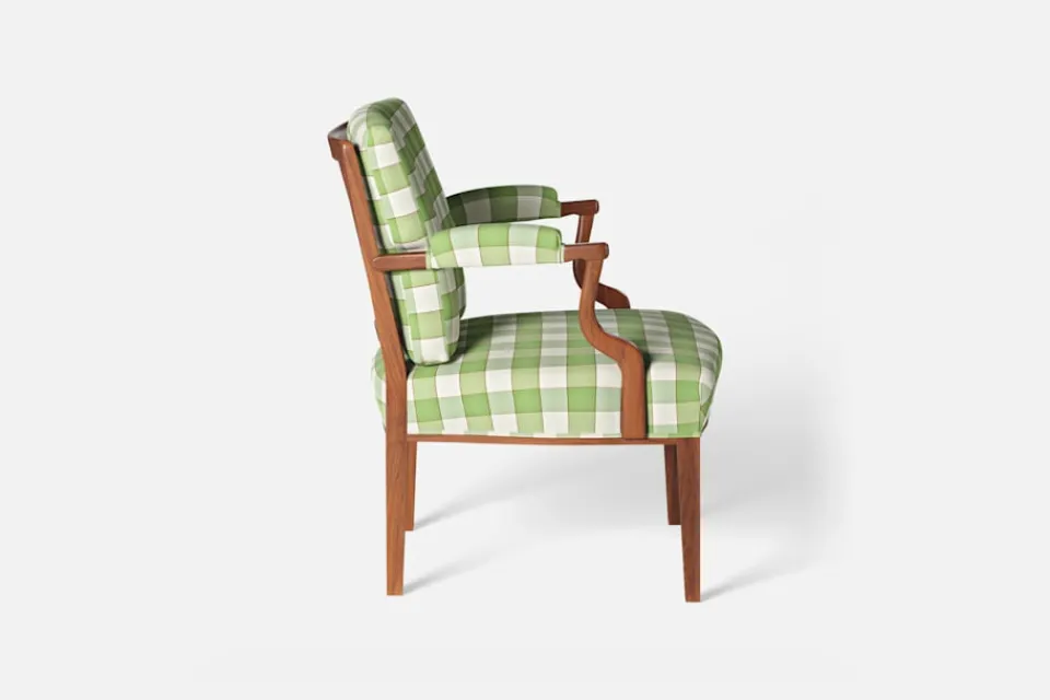 Karmstolar*Josef Frank Karmstol 969 Kederband Sitthöjd 43 cm Gripsholmsruta, Grön