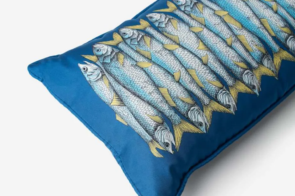 Kuddar*Fornasetti Kudde Silke, Blå