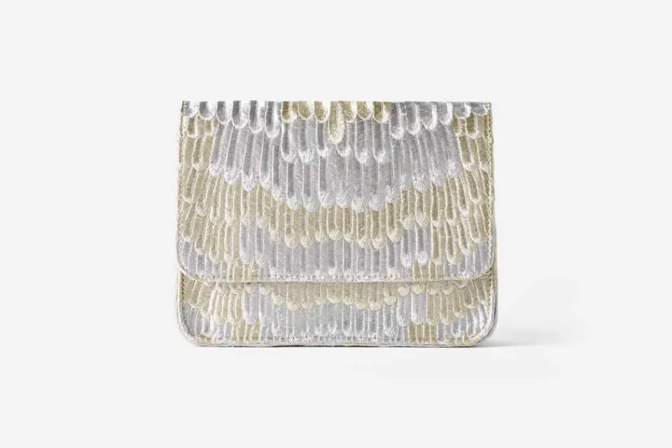 Väskor*Sophia 203 Kuvertväska Fjädrar Guld och Silver