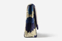 Väskor*Sophia 203 Kuvertväska Fjädrar Blå Guld