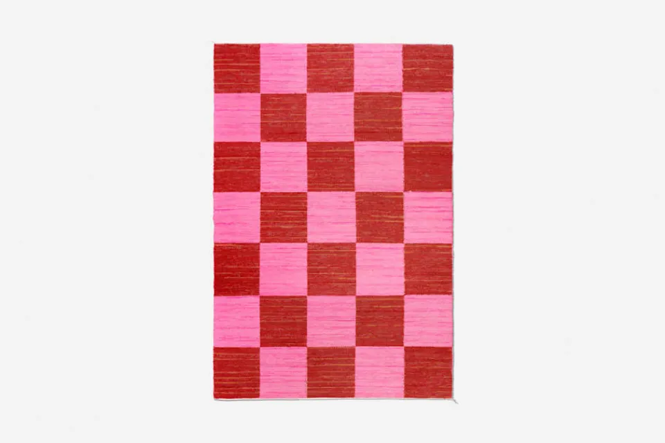 Mattor*Margit Thorén Matta Dubbelbindning Schackruta Rosa Röd