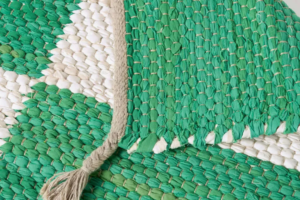 Mattor*Margit Thorén Matta Dubbelbindning Schackruta Grön Vit I