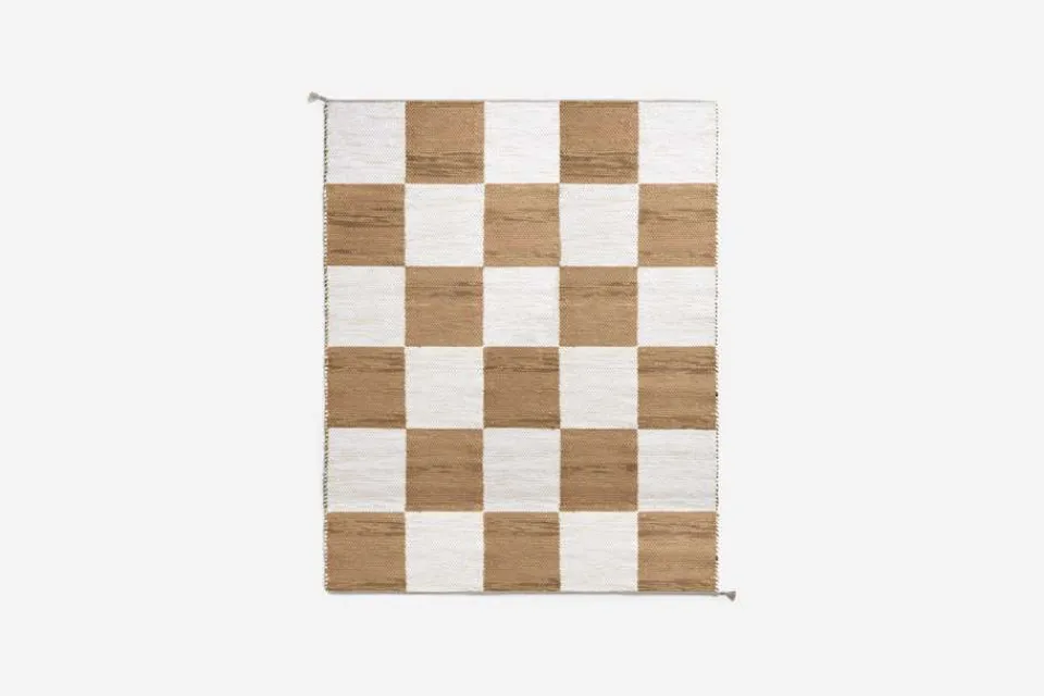 Mattor*Margit Thorén Matta Dubbelbindning Schackruta Ljusbrun Vit