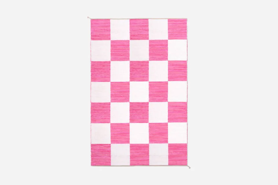 Mattor*Margit Thorén Matta Dubbelbindning Schackruta Rosa Vit