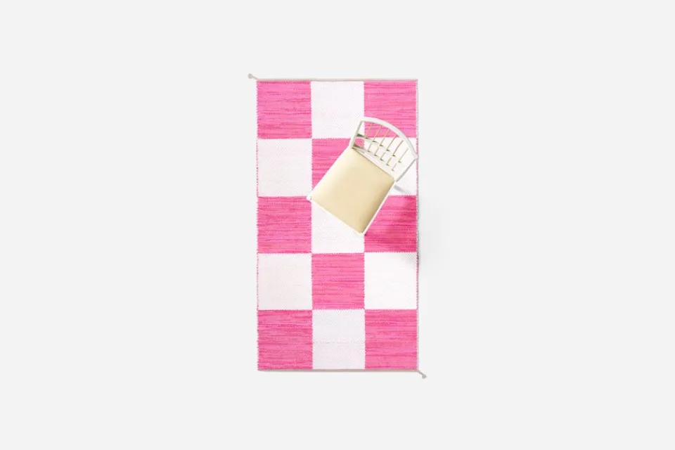 Mattor*Margit Thorén Matta Dubbelbindning Schackruta Rosa Vit