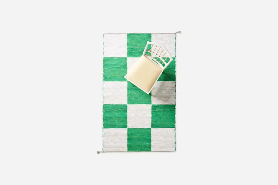 Mattor*Margit Thorén Matta Dubbelbindning Schackruta Grön Vit I