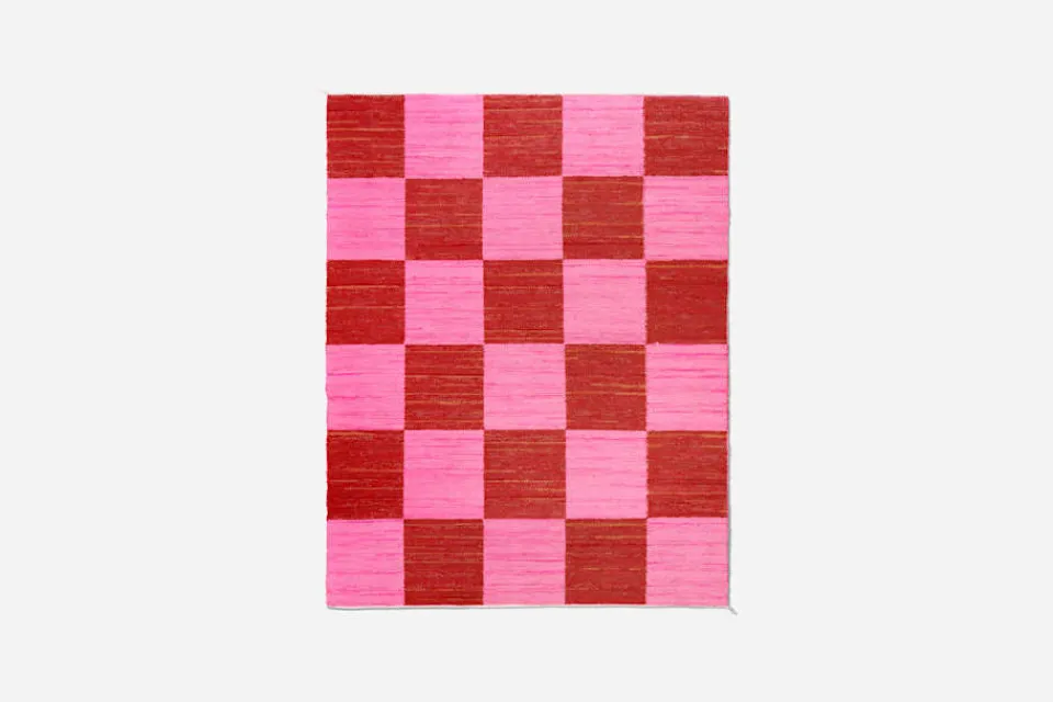 Mattor*Margit Thorén Matta Dubbelbindning Schackruta Rosa Röd