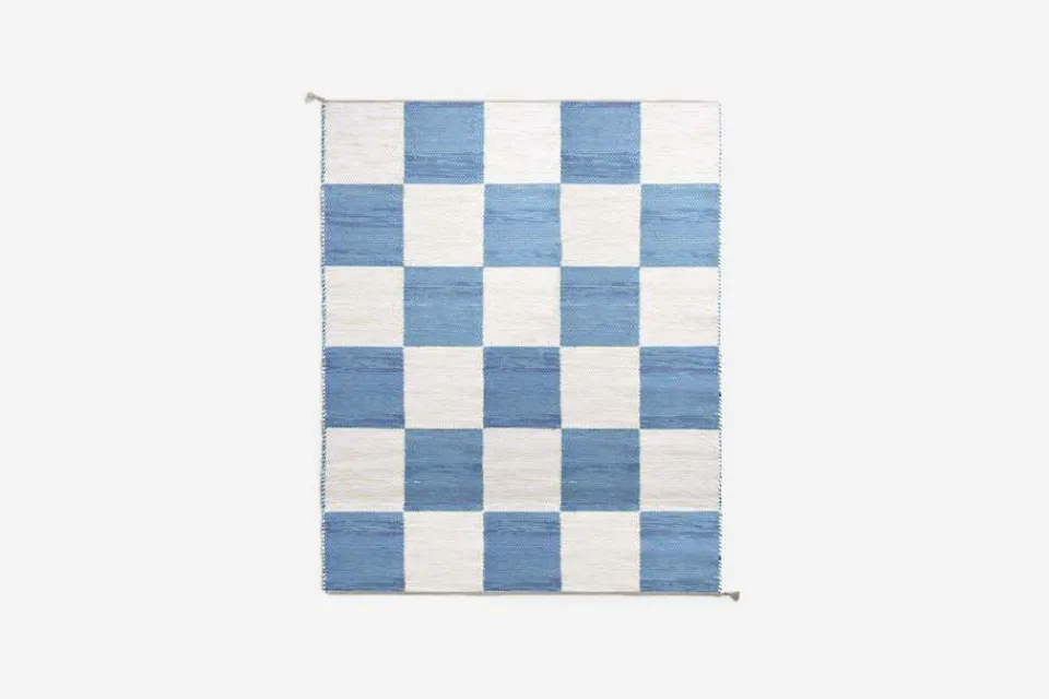 Mattor*Margit Thorén Matta Dubbelbindning Schackruta Blå Vit