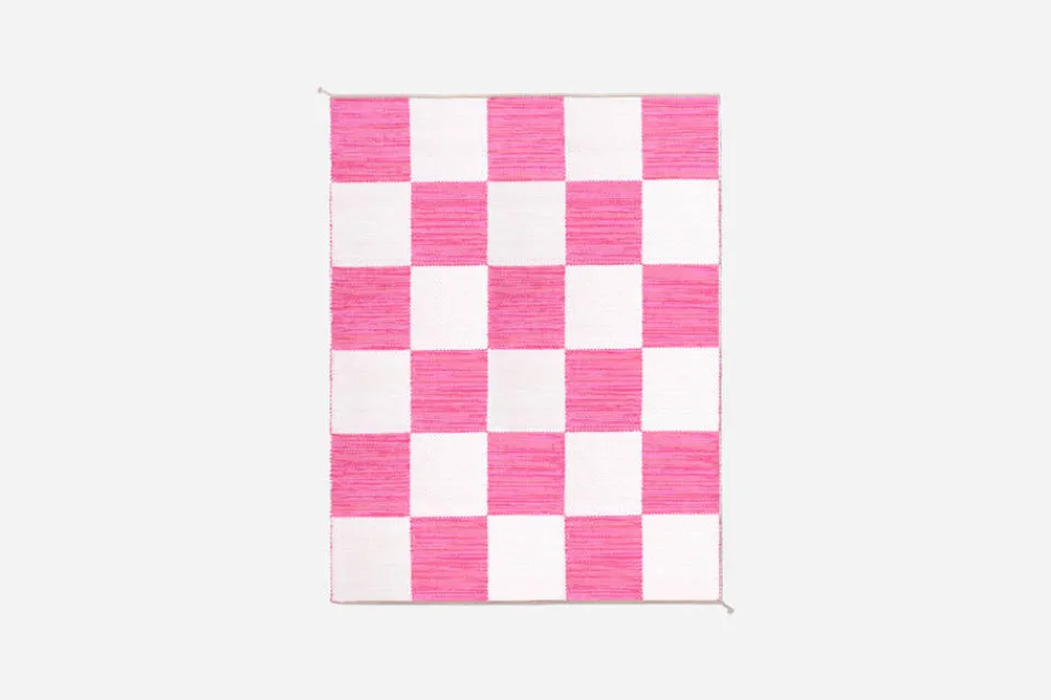 Mattor*Margit Thorén Matta Dubbelbindning Schackruta Rosa Vit