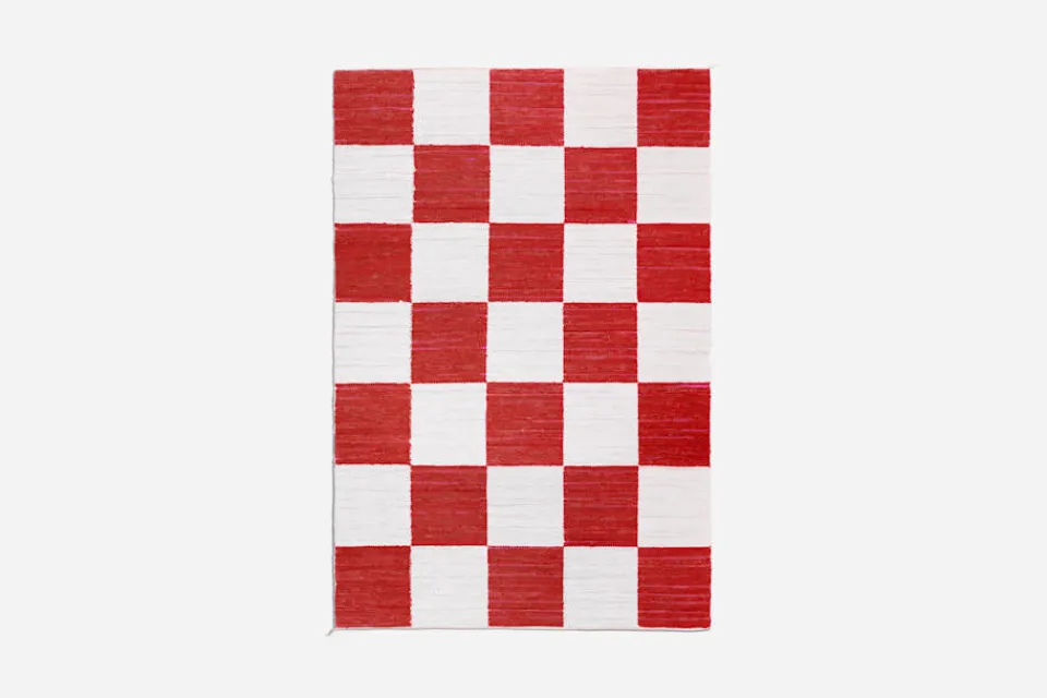 Mattor*Margit Thorén Matta Dubbelbindning Schackruta Röd Vit