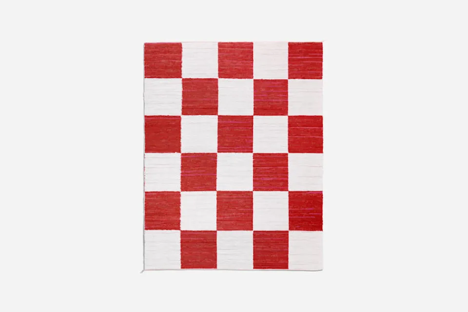 Mattor*Margit Thorén Matta Dubbelbindning Schackruta Röd Vit