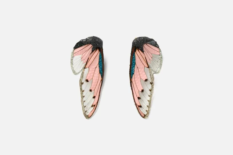 Smycken*Märta Mattsson Örhänge Cicada Vingar Rosa