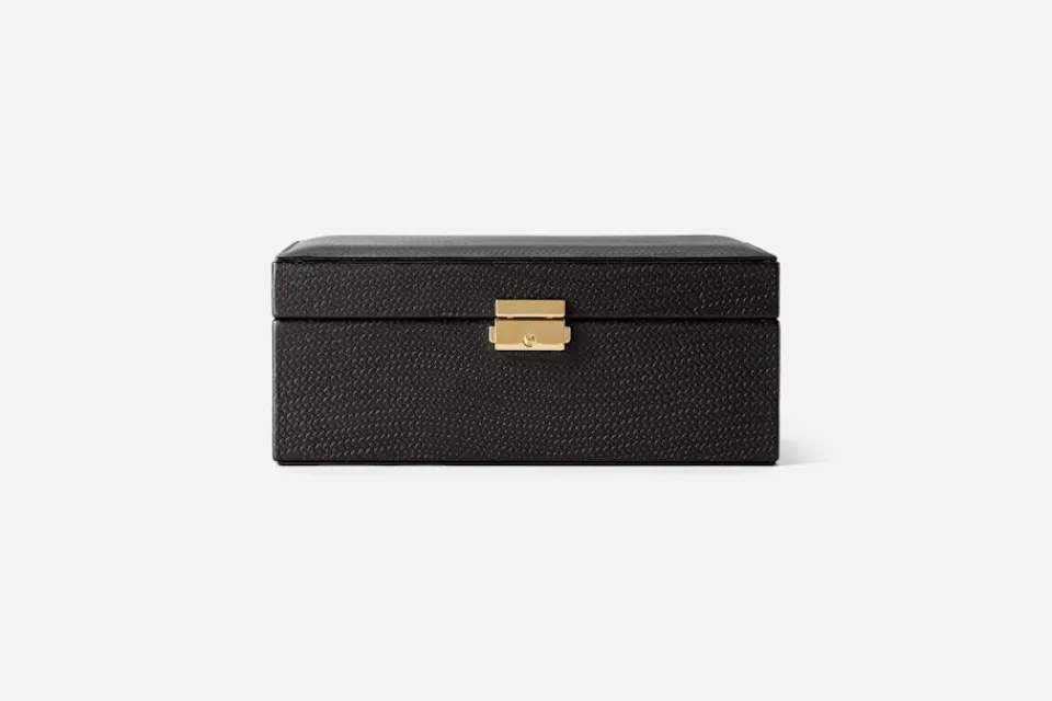 Smyckesförvaring*Svenskt Tenn Smyckeskrin Präglat Skinn Svart