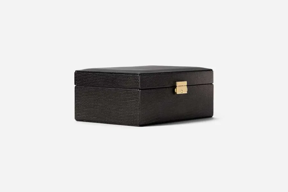 Smyckesförvaring*Svenskt Tenn Smyckeskrin Präglat Skinn Svart