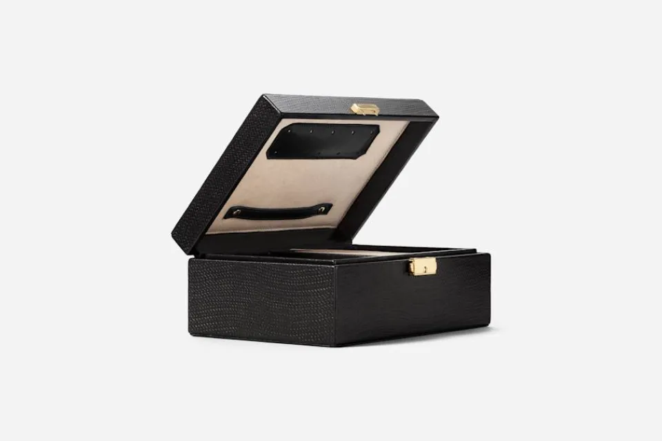 Smyckesförvaring*Svenskt Tenn Smyckeskrin Präglat Skinn Svart