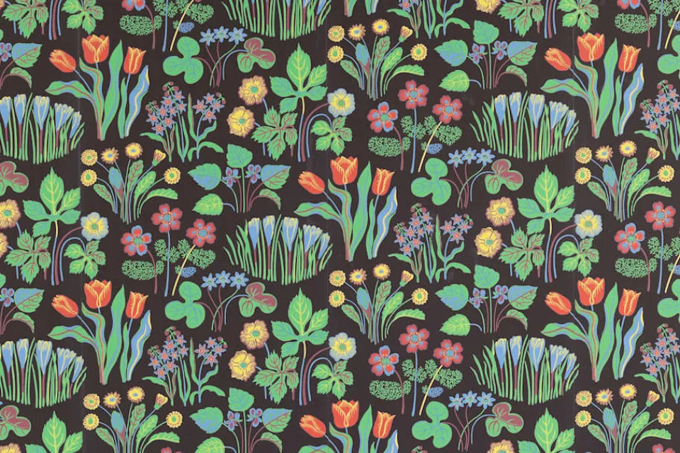 Mönstrade Tapeter*Josef Frank Tapet Vårklockor Svart