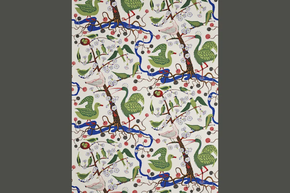 Tygprover|Tyg På Metervara*Josef Frank Tygprov Gröna Fåglar |Multi